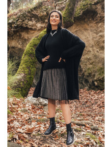 Petra Store Φούστα πλισέ μαύρο-ασημί με lurex, λάστιχο στην μέση και τούλι