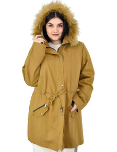 Γυναικείο μπουφάν με επένδυση γούνα κουκούλα αποσπώμενη Μπεζ
