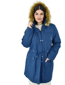 Francesca Fashion Γυναικείο μπουφάν με επένδυση γούνα κουκούλα αποσπώμενη blue 01061