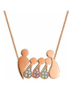 Paraxenies Κολιέ οικογένεια μπαμπάς μαμά και παιδιά 2 αγόρια και ένα κορίτσι από ρόζ επιχρυσωμένο ασήμι με πέτρες ζιργκόν K50695BGBR1