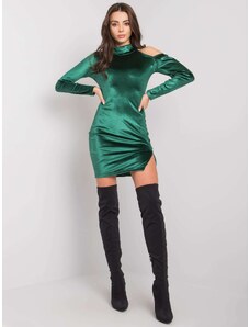 Fashionhunters RUE PARIS Σκούρο πράσινο βελούδινο φόρεμα με σχισμή