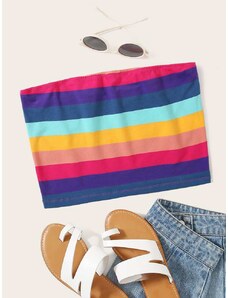 OEM Plus size στράπλες μπλουζάκι πολύχρωμο "ουράνιο τόξο" multicolor