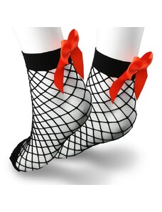 OEM Διχτυωτές μαύρες κάλτσες με πορτοκαλί φιόγκο black