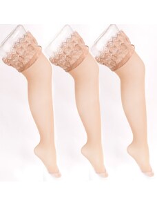 OEM Γυναικείες μπεζ ψηλές κάλτσες με δαντέλα στους μηρούς 20DEN, Νο 4-6 beige