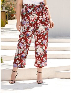 OEM Plus size, Φλοράλ παντελόνα με ζωνάκι floral