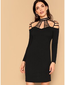 OEM Εντυπωσιακό μαύρο φόρεμα και σχέδιο στους ώμους black