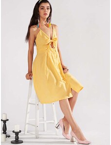 OEM Χαριτωμένο κίτρινο κοντό φόρεμα με δέσιμο στο στήθος yellow