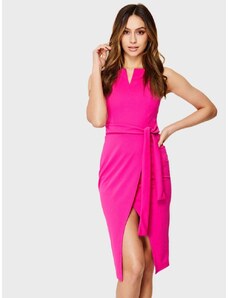 OEM Κομψό ροζ μίντι φόρεμα με δέσιμο στο πλάι pink