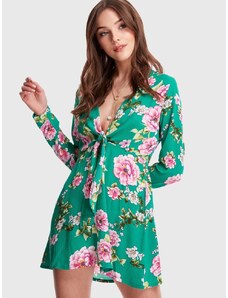 OEM Κομψό πολύχρωμο κοντό φλοράλ φόρεμα με δέσιμο στη μέση floral