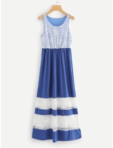 OEM Κομψό μακρύ τρίχρωμο φόρεμα blue