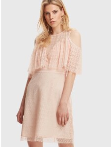 OEM Κομψό ροζ φόρεμα με cut out ώμους και δαντέλα pink