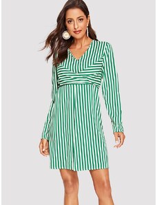 OEM Όμορφο πράσινο ριγέ φόρεμα με μακρύ μανίκι green