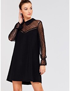 OEM Κομψό μαύρο κοντό φόρεμα με δαντέλα στο μανίκι black