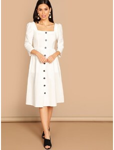 OEM Κομψό λευκό μίντι φόρεμα με κουμπιά white