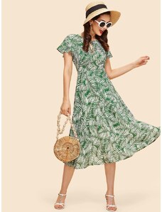 OEM Κομψό φόρεμα με τροπικά μοτίβα green