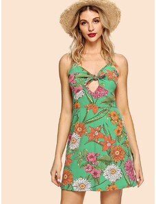 OEM Φλοράλ κοντό φόρεμα με δέσιμο στη μέση floral