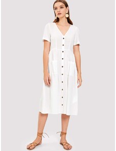 OEM Όμορφο λευκό κοντό φόρεμα με κουμπιά white