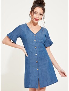 OEM Όμορφο κοντό φόρεμα τζιν με κουμπιά blue