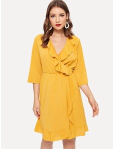 OEM Κομψό κίτρινο φόρεμα με ruffle λεπτομέρειες yellow