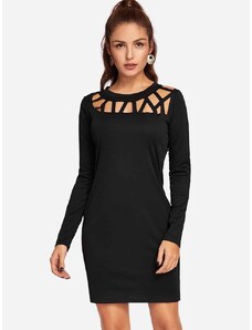 OEM Εντυπωσιακό μαύρο κοντό φόρεμα με σχέδιο στον λαιμό black