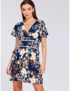OEM Πολύχρωμο κοντό φόρεμα με φλοράλ μοτίβα floral