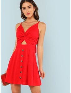 OEM Όμορφο κόκκινο κοντό φόρεμα με κουμπιά και δέσιμο στην πλάτη red