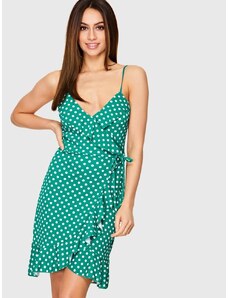 OEM Κομψό πράσινο πουά κοντό φόρεμα με δέσιμο στο πλάι green