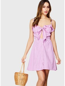 OEM Ροζ ριγέ κοντό φόρεμα με δέσιμο στο στήθος pink