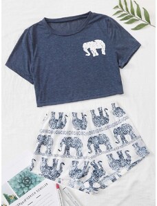 OEM Σετ πιτζάμα μπλουζάκι σορτσάκι Ελέφαντας blue