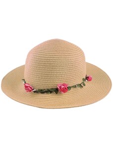 OEM Ψάθινο καπέλο με λουλούδια στεφάνι vanilla