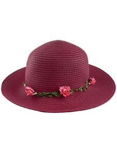 OEM Ψάθινο καπέλο με λουλούδια στεφάνι purple
