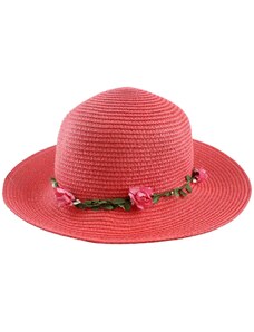 OEM Ψάθινο καπέλο με λουλούδια στεφάνι red