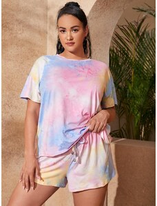 OEM Plus size, Tie dye σετ T-shirt και σορτς multicolor