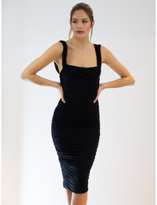 Sotris collection | Φόρεμα με ακάλυπτους ώμους και σούρες Μαύρο