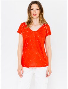 Πορτοκαλί Πουά Λινό T-Shirt CAMAIEU - Γυναικεία