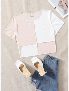 OEM Plus size, Άσπρο-ροζ κοντομάνικο μπλουζάκι white