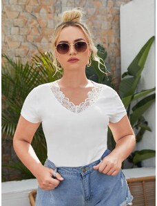 OEM Plus size, Άσπρο κοντομάνικο μπλουζάκι με δαντέλα white