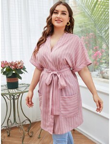 OEM Plus size, Ροζ πουκαμίσα-κιμονό με ζώνη στη μέση pink