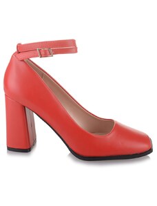 Famous Shoes Κόκκινες γυναικείες γόβες με χοντρό τακούνι Famous