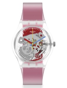 SWATCH Clearly Red Striped GE292 Red Silicone Strap