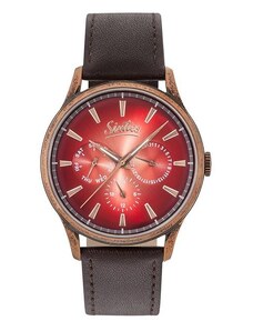 SIXTIES Multifunction Rose Gold Brown Leather Strap RGAL600-08-5