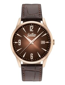 SIXTIES Rose Gold Brown Leather Strap RGL-05-5