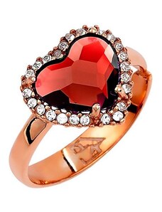 AMOR AMOR Δαχτυλίδι Από Ασήμι 925 Ροζ Επιχρυσωμένο Με Καρδιά Swarovski EX39618