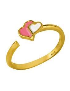 AMOR AMOR Δαχτυλίδι Από Ασήμι 925 Επιχρυσωμένο Με Καρδιές KO38841