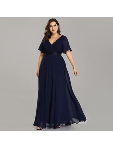 AMELY:Κοντομάνικο μακρύ μπλε φόρεμα TANYA NAVY (ΝΟΥΜΕΡΑ ΜΕΧΡΙ 7XL)