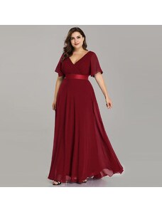 AMELY:Κοντομάνικο μακρύ μπορντό φόρεμα TANYA BORDO (ΝΟΥΜΕΡΑ ΜΕΧΡΙ 7XL)