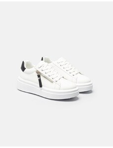 INSHOES Γυναικεία sneakers με διακοσμητικό φερμουάρ Λευκό/Μαύρο