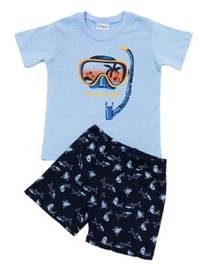 Trax Βρεφική Πιτζάμα Αγόρι Enjoy The Ocean Σιελ-Σκούρο Μπλε