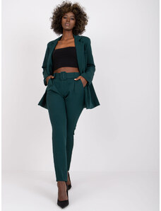 Fashionhunters Σκούρο πράσινο κλασικό παντελόνι Giulia με ψηλή μέση