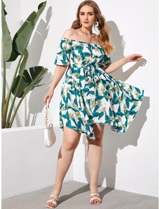 OEM Plus size, Πολύχρωμο φόρεμα με τροπικά μοτίβα multicolor